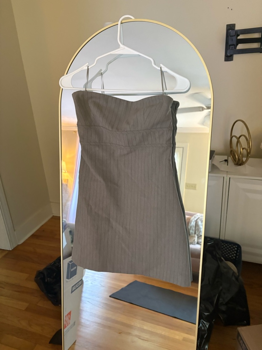 Zara Strapless Gray Pinstripe Mini Dress xs